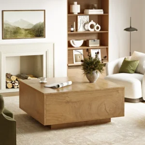32" W Lift-Top Manufactured Wood Square Coffee Table with Block Base and Storage