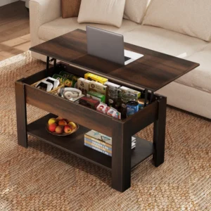 Sparta Lift-Top Coffee Table with Storage & Open Shelf, Modern Coffee Table